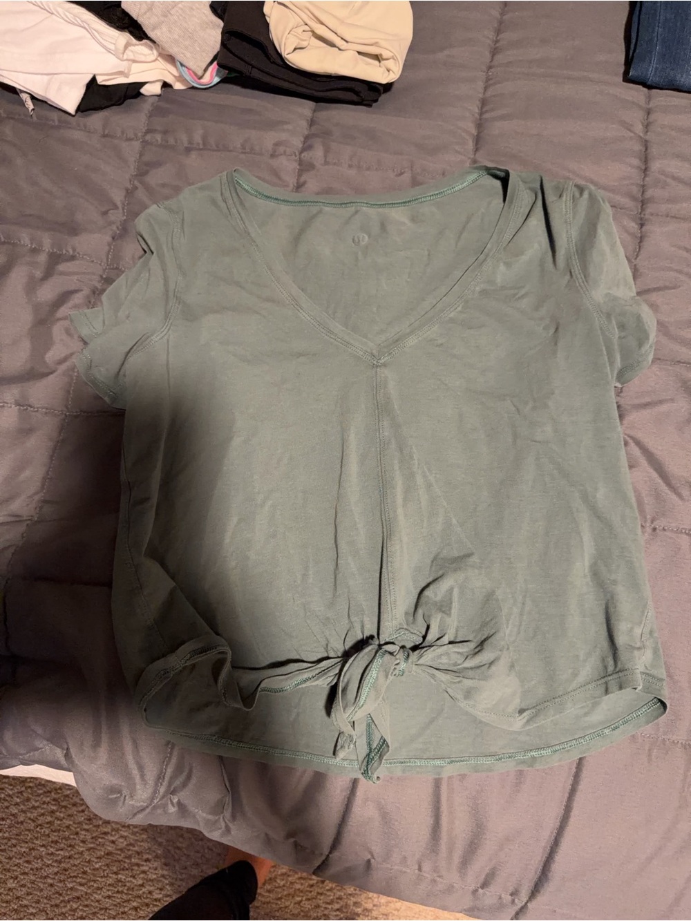 lululemon athletica Sage Green V-Neck Tie-Front Crop Top